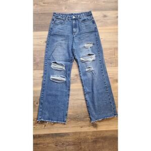 Cider Jeans Womens M Super High Waisted Distressed Baggy Wide Leg Raw Hem Denim